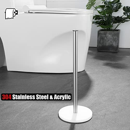 JQK Toilet Paper Storage Stand, 304 Stainless Steel Thicken 0.8mm Tissue Reserve Holder Dispenser for Bathroom, Brushed Steel, TPS180-WN - color: Brushed & White Base