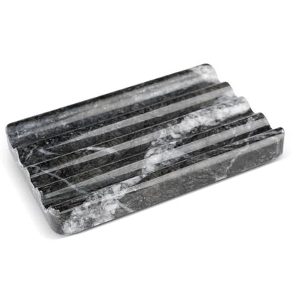 Karibiber Marble Soap Dish, Bar Soap Holder Shower, Black Soaps Bathroom Saver with Water Ripple Design, Easy Cleaning Natural Stone Sponge Holder for Kitchen Sink, Executive Jewelry Ring Tray - color: Grigio Carnico
