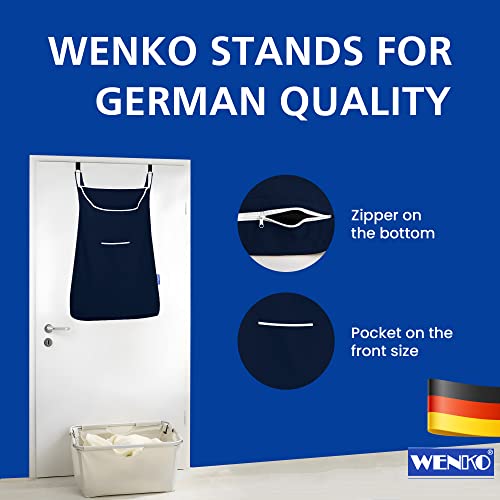 WENKO Laundry Hamper Bag Hanging, Over The Door Basket with Hooks, for Bathroom, Closet, Space Saving Storage, Wall mounted 3.94 x 20.47 x 31.89 in, Navy - color: Navy