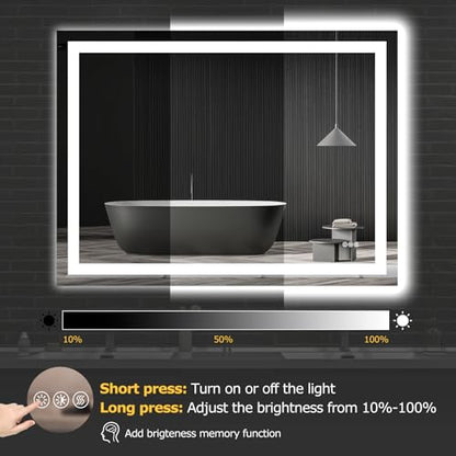Hivone 48"X36" LED Bathroom Mirror with Lights, Anti-Fog, Dimmable, Backlit + Front Lit, Smart Bathroom Vanity Mirror, Memory Function, Shatterproof, Tempered Glass (Horizontal/Vertical) - size: 36"L x 48"W