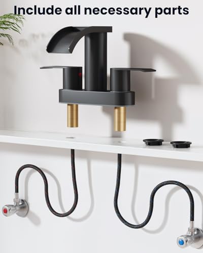 gotonovo 4’’ Centerset Bathroom Sink Faucet Waterfall Matte Black | SUS304 Bathroom Faucet,2.17’’ Wide Spout,24’’ cUPC Water Line,Pop up Drain,2 Handle,Basin,Vanity,RV,Lavatory 2 or 3 Hole Sink - color: Black