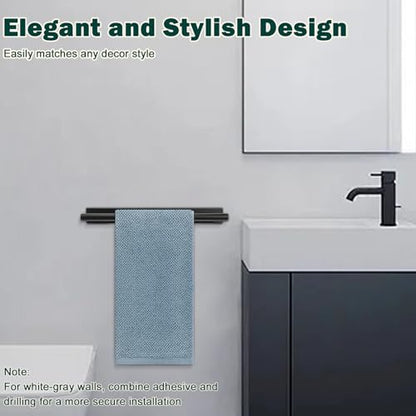 Self Adhesive Towel Bar, 16 Inch Round Towel Racks for Bathroom Wall Mounted SUS304 Stainless Steel Towel Hanger for Kitchen, No Drill or Screw-Mounted Towel Holder (Matte Black) - color: Matte Black