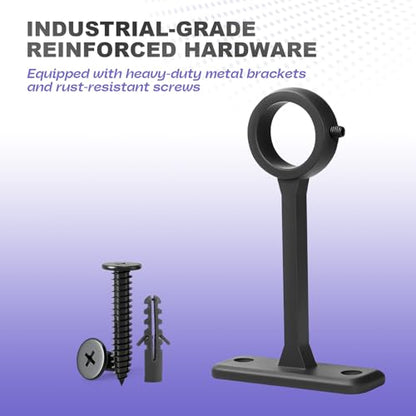 Heavy Duty Steel Curtain Rod 1 Inch Diameter - Adjustable 30-144 Inches for Windows, Room Dividers and Indoor/Outdoor Use - Rust-Resistant Matte Black Finish, Sturdy Metal Brackets Included - size: 30" - 144"