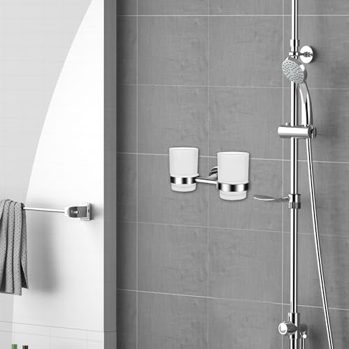 Wall Mounted Toothbrush Holders Set | Stainless Steel Bathroom Tooth Brush Holder, with 2 Glass Toothpaste Cups, Toothbrush Caddy Storage, for Kids & Adult, Couple - size: Couple