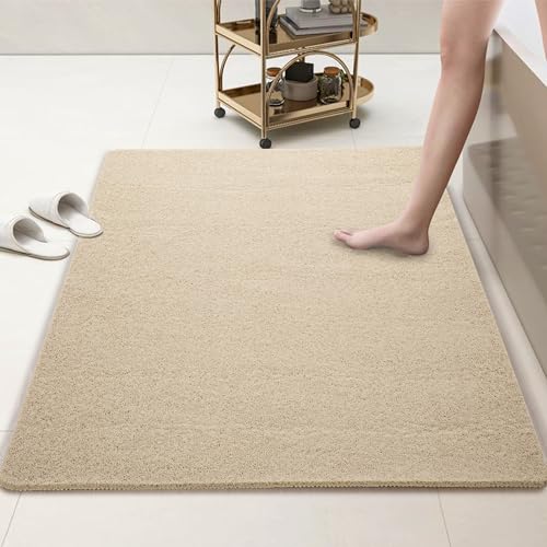 HOMBYS 58 x 44 Extra Large Shower Mat for Shower Stall Tub, Non Slip Bath Mat Bathroom Accessories, PVC Loofah Mats for Shower and Bathroom, Quick Drying, (Khaki, 58"x44") - color: Khaki, size: 3'8" x 4'10" (Rectangular)