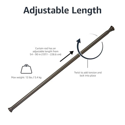 Amazon Basics No Drill Spring Tension Curtain Rod, Adjustable 54-90" Width, Bronze, Classic Finial - color: Bronze, size: 54-90"