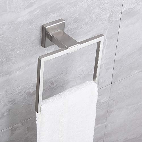 Hand Towel Holder for Bathroom SUS 304 Stainless Steel Towel Ring Heavy Duty Hand Towel Racks Wall Mount Simple Square Towel Hanger, Brushed Finish - color: Brushed