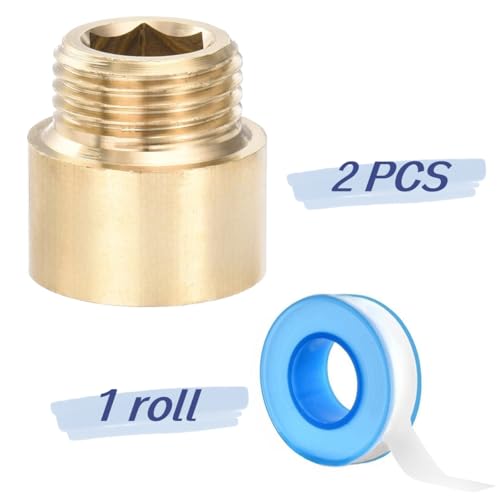 Shower Head Extension Arm, 2 Pack Brass G1/2 Male to G1/2 Female Thread 25mm Length Pipe Fitting Coupler Copper Shower Head Extender with 8M PTFE Pipe Sealant Tape - style: 25mm