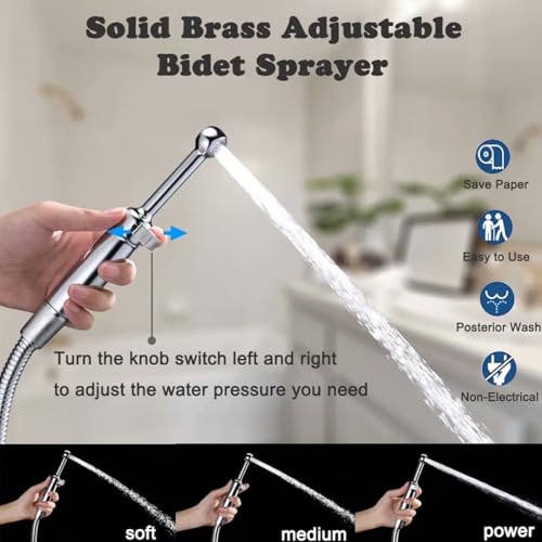 SonTiy Handheld Bidet Sprayer for Toilet, Cloth Diaper Sprayer Set Hand Held Bidet Jet Spray for Toilet with Backflow Preventer, Adjustable Water Pressure Control, Brass 7.2" Hand Bidet Wand, Chrome - color: ‎Polished Chrome