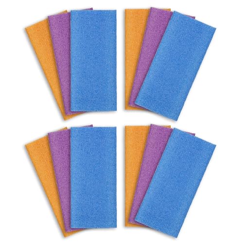 ARCH&M Exfoliating Towel, Japanese Washcloth 12 Pack | Back Scrubber for Shower, Exfoliating Washcloth, Korean Beauty Wash Cloth, Loofah Scrubber, Deep Exfoliation, Daily Use - style: Orange x 4 Purple x 4 Navy-Blue x 4