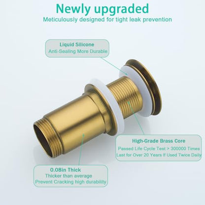 All Metal Bathroom Sink Drain,Pop-up Drain with Detachable Basket Stopper,Anti-Clogging Drain Strainer,Hair Catcher,for Vanity Vessel Sink Without Overflow,Champagne Bronze,SE83997PB-CB - color: Champagne Bronze(without Overflow)