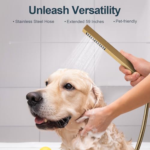 3-Function Thermostatic Shower System with Dual Rainfall Heads, Handheld Sprayer Brushed Gold - color: Brushed Gold