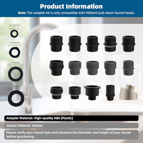 Hibbent 15 Pieces Pull Down Kitchen Faucet Head Adapter Kits with Curved Adapter, Multiple Sink Spray Head Adapters Compatible with Moen, American Standard, Delta, Kohler Faucets