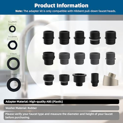 Hibbent 15 Pieces Pull Down Kitchen Faucet Head Adapter Kits with Curved Adapter, Multiple Sink Spray Head Adapters Compatible with Moen, American Standard, Delta, Kohler Faucets