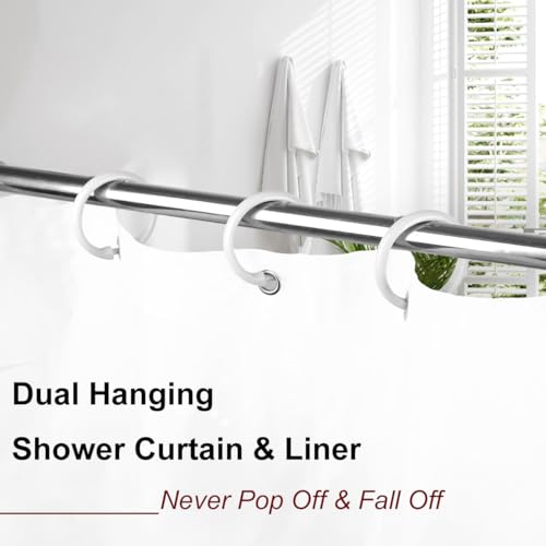 Kutesna 24PCS Shower Curtain Hooks,White Shower Curtain Rings | Plastic Shower Hooks,Easy to Snap Closure,Rust Proof Anti-Drop Shower Rings,Smooth Sliding Curtain Hooks for Shower Curtains - color: White