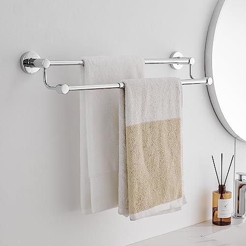 Double Towel Bar Towel Rack for Bathroom Wall Mounted Polished Chrome | Adjustable 16-26 In,Wall Mounted Towel Holder, Stainless Steel, Rustproof, Towel Bar Rod Hanger Hardware Accessories Hotel - color: Polished Chrome