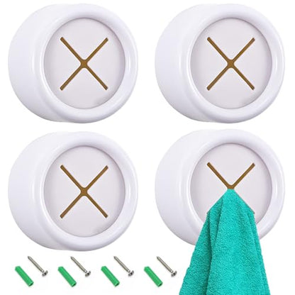 4 Pcs Kitchen Towel Hooks Round Adhesive Dish Towel Hook Premium Chrome Finish & Easy Installation Wall Mount Hand Towel Hook (White)
