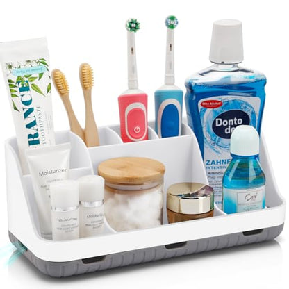 GFWARE Toothbrush Holders for Bathrooms Countertop Organizer - Kids Electric Toothbrush and Toothpaste Holder Detachable 7 Slots Tooth Brush Organization Bathroom Accessories Storage Vanity, White | Detachable Kids Electric Toothbrush and Toothpaste Holde
