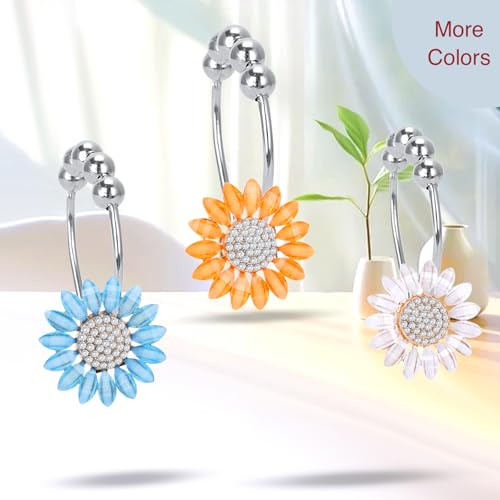 Decorative Sunflower Shower Curtain Hooks,Set of 12,Crystal Rhinestone Center,White Petals,Roller Ball,Stainless Steel,Flower Decor,Rustproof,Shower Rings,Easy Install,for Bathroom Decor