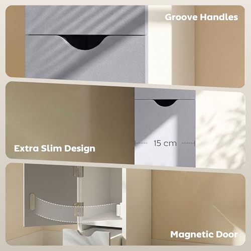 HOMCOM 54" Tall Bathroom Storage Cabinet, Freestanding, 2-Tier Shelf, White | Linen Tower, Drawers, Narrow Side Floor Organizer - color: White