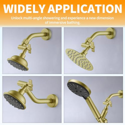 All Metal Shower Head Elbow Adapter, Adjustable Shower Head Extension Adapter Shower Arm Extension Connector for Showerhead, Wall Mounted - Brushed Gold - color: Brushed Gold