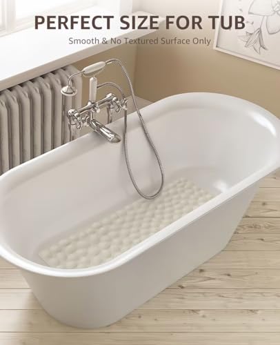 Bligli Bathtub Mat Non Slip, 16x40 inch Extra Long Bath Tub Mat with Strong Suction Cups, Soft Rubber Bathroom Floor Mat, Machine Washable, 100% BPA Free (Beige) - color: Beige, size: 40" x 16" (Rectangular)