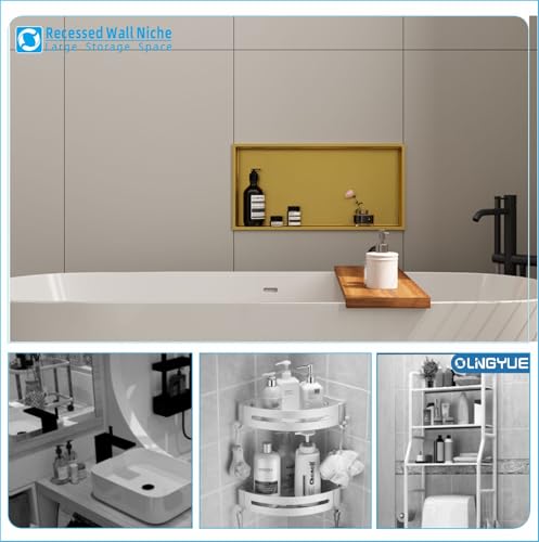 Brushed Gold Shower Niche: No Tile Needed Stainless Steel - 24"x12" Recessed Wall Niches Shelf for Bathroom Kitchen Toilet Storage - color: Brushed Gold