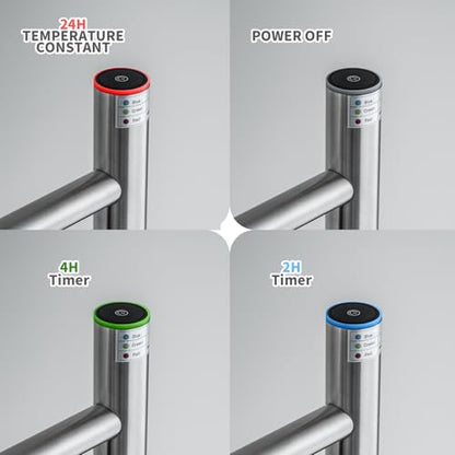 Freestanding Towel Warmer, Brushed Stainless Steel | Top One-Button Timer (2H/4H/Continuous), Rapid Heating, No Bending, Stainless Steel, Bathroom/Dressing Room。 - color: Brushed
