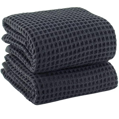 PÜSKÜL Natural 100% Turkish Cotton Waffle Bath Towels Set of 2, Extra-Large | Dark Gray, Oversize 32x63" Bath sheet towel for bathroom & beach. Honeycomb-Waffle weave, Premium oeko-tex made in Turkey. - color: Anthracite Dark Gray, size: Bath Towels - Pac