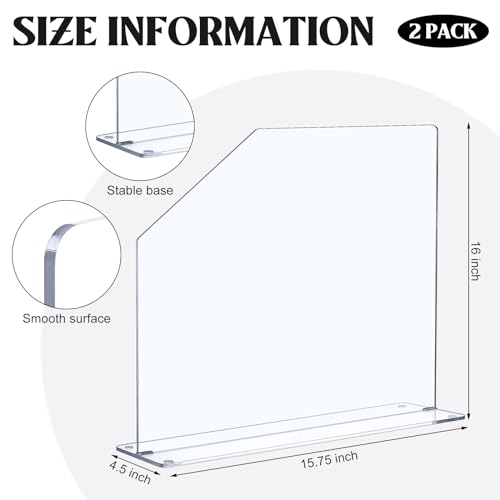 Vesici 2 Pcs Clear Acrylic Sink Splash Guard Freestanding Panel Barrier with Easy Reach Cutaway Kitchen Guard Protective Splatter Barrier for Home Hospital(15.75" Length, 16" Height, 4.5" Base) - size: 15.75" Length, 16" Height, 4.5" Base