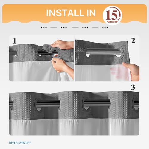 River Dream Stall Heavyweight No Hooks Required Dotted Waffle Weave Shower Curtain with Snap in Liner - 36W x 74H,Hotel Grade,Spa Like Bath Curtain,Gray - color: Grey, size: 36"W x 74"L (Pack of 1)