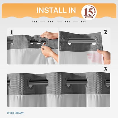 River Dream Stall Heavyweight No Hooks Required Dotted Waffle Weave Shower Curtain with Snap in Liner - 36W x 74H,Hotel Grade,Spa Like Bath Curtain,Gray - color: Grey, size: 36"W x 74"L (Pack of 1)