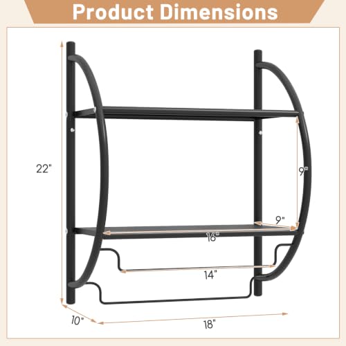 Tangkula 2-Tier Chrome Bathroom Shelf, Modern Wall-Mounted, 18" W x 10" D x 22" H, Towel Rails & Tiered Shelves, Rustproof, Heavy Duty (Black) - color: Black