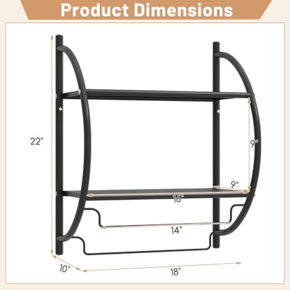 Tangkula 2-Tier Chrome Bathroom Shelf, Modern Wall-Mounted, 18" W x 10" D x 22" H, Towel Rails & Tiered Shelves, Rustproof, Heavy Duty (Black) - color: Black
