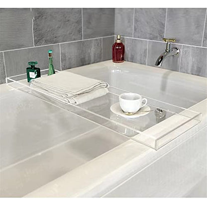 WANLIAN Luxury Bathtub Caddy Tray for Bathroom and Shower Storage - Clear Handles - color: Clear Handles