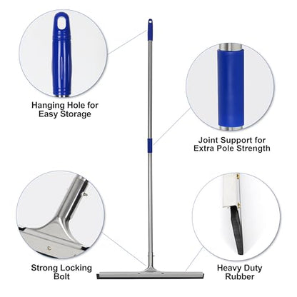 Floor Squeegee Scrubber 55inch Long Stainless Steel Handle with 22inch Wide Silicon Rubber Blade - Perfect Squeegee Broom for Floor Washing and Drying Shower Glass, Marble, Wood Surfaces