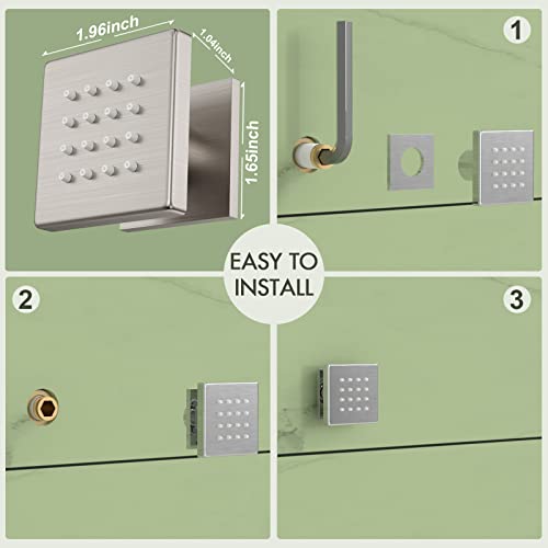 Shower Body Spray Jets, Brushed Nickel Brass Square Shower Body Sprayer Spa Massage Showerhead Wall Mount Nozzles NPT 1/2”-4PCS (Brushed Nickel) - color: Square-Brushed Nickel, style: 4pcs