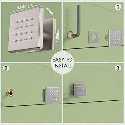 Shower Body Spray Jets, Brushed Nickel Brass Square Shower Body Sprayer Spa Massage Showerhead Wall Mount Nozzles NPT 1/2”-4PCS (Brushed Nickel) - color: Square-Brushed Nickel, style: 4pcs