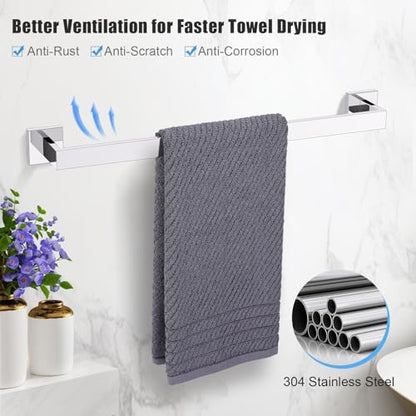 TURS Bathroom Hardware Set Chrome 4-Piece Towel Bar Set Include 24 Inch Towel Bar Towel Ring Towel Hook Toilet Paper Holder with Shelf Wall Mounted. - color: Chrome, size: Set C