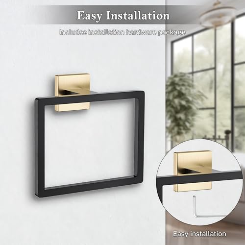 2-Piece Black Gold Towel Ring,Hand Towel Holder,Modern Towel Holder Stainless Steel Towel Rack Wall-Mounted Bathroom Towel Ring - color: Black&gold, size: 2 Pcs