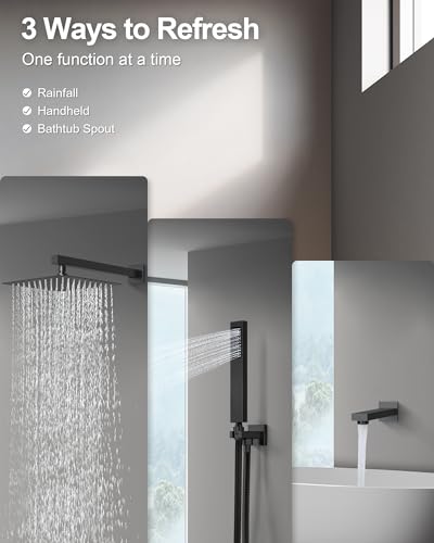 10" Shower Faucet Set with Tub Spount, High Pressure Rainfall Shower Head and Handheld Sprayer Combo, Bathroom Tub Shower Faucet Set, Matte Black - color: Matte Black