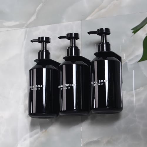 3-Chamber Shampoo & Conditioner Dispenser - Wall-Mounted Soap Dispenser Plastic Bottles with 4CC Pumps, No Drill Installation, Refillable for Bathroom, RV, Commercial Use Black - color: Black