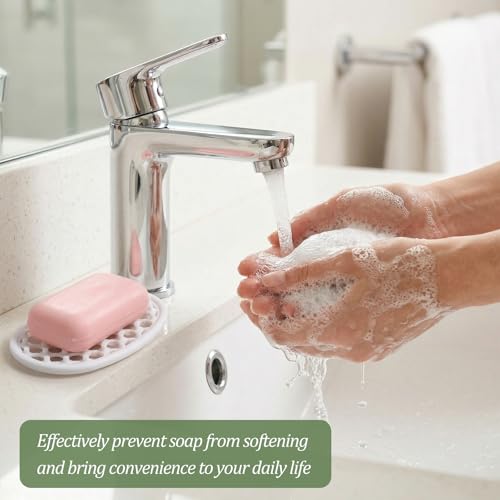 3PCS Soap Dish with Drainage Holes, Self Draining Silicone Soap Holder for Shower, Non-Slip Soaps Dish Tray for Bathroom Sink, Small Bar Soaps Saver Pad for Niche/Shelf Bathtub