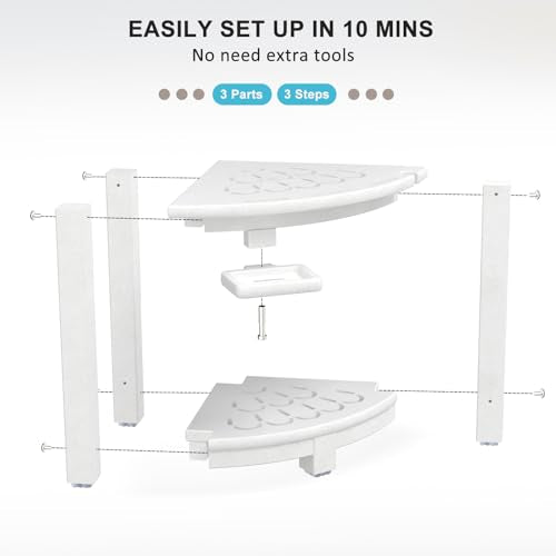 NALONE Corner Shower Stool, HDPE Shower Bench for Inside Shower, Small Shower Chair Seat for Shaving Legs with Storage Shelf, Soap Box and No-Slip Feet (White) | Small Shower Chair Seat for Shaving Legs, with Storage Shelf, Soap Box and No-Slip Feet, All
