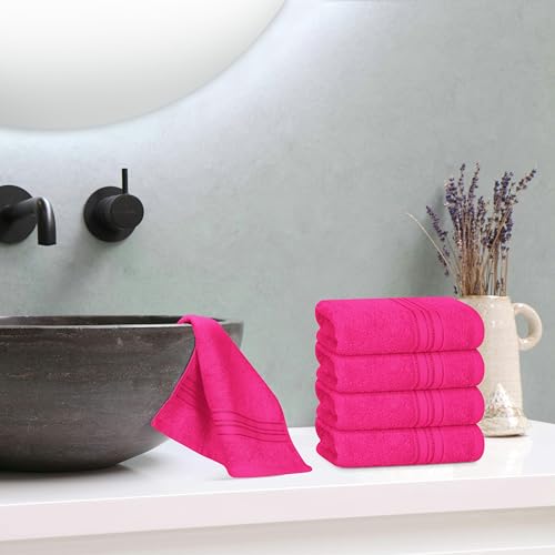 BOUTIQUO Ultra Soft Cotton Washcloths, Contains 12 Piece Face Cloths 12x12 inch, Ideal for Everyday use Face Towels, Compact & Lightweight Multi Purpose Washcloths - Hot Pink - color: Hot Pink, size: Washcloths - Set of 12