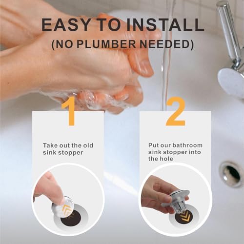 WELLUP Bathroom Sink Stopper,Sink Drain Stopper Pop Up Strainer Silver | Chrome Sink Stopper Replacement,Bathroom Sink Drain Stopper with Hair Catcher,Fits 1 1/8"-1 1/2",Anti-Clogging Strainer - color: Silver