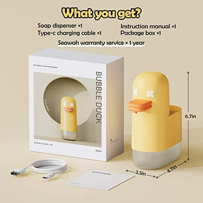 Seawah Automatic Foaming,Rechargeable Cute Bubble Duck Touchless Hand Foam Soap Dispenser for Bathroom,Smart Electric Sensor Soap Dispenser Kitchen(Yellow) - color: Yellow
