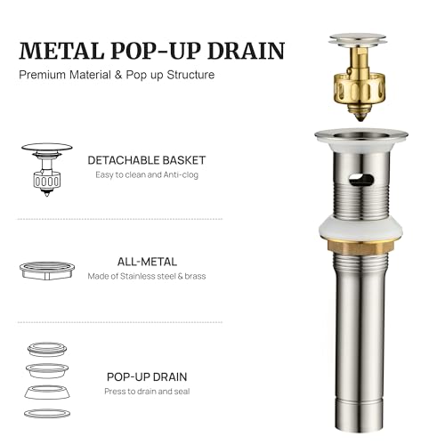 Pop up Sink Drain Stopper for Bathroom Vessel Vanity Sink Art Basin Brushed Nickel, Small Cap with Overflow, Metal Pop up Drain Strainer with Detachable Basket Stopper (Pack of 2) - color: Brushed Nickel, size: With Overflow (Pack of 2)