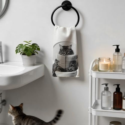 Funny Cat Gifts Bathroom Hand Towels Set of 2, Funny Cat Bathroom Washroom Decor, Tabby Cats Mom Gifts, 16x24 Inch - color: Set of 2-toilet