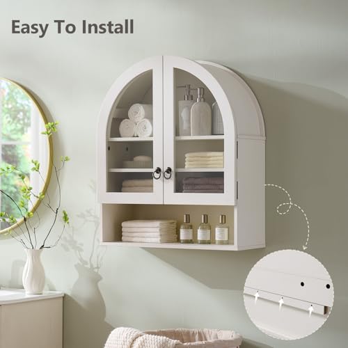 IFGET Bathroom Arched Wall Cabinet, 23.6'' Wide Medicine Cabinet with Adjustable Shelves & Glass Doors, Over The Toilet Storage Wall Mount Cabinet for Laundry Room,Kitchen & Living Room, Antique White - color: Antique White